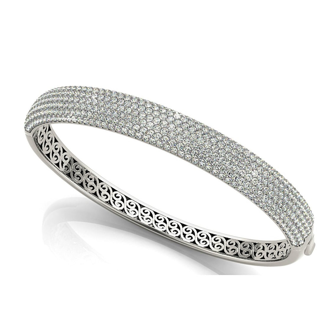6.75 ctw multi row diamond pave set bangle bracelet for women
