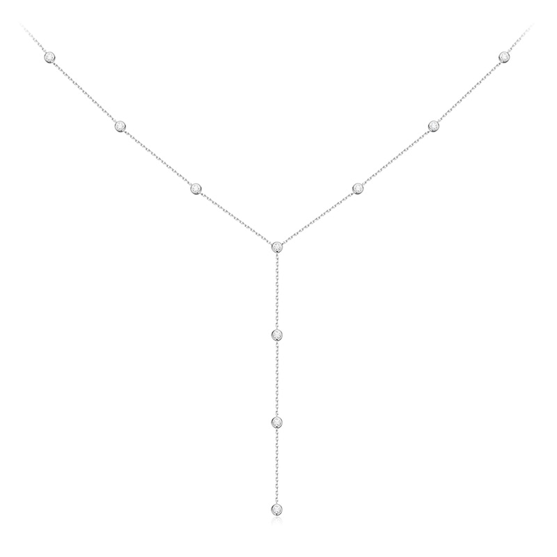 0.1 tcw round moissanite diamond bezel lariat necklace