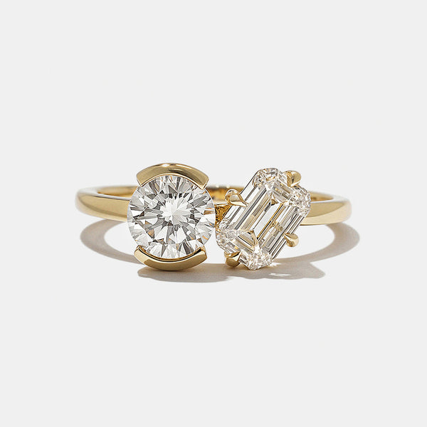 0.80CT-1.20CT Round and Emerald-Cut Diamond Toi et Moi Engagement Ring