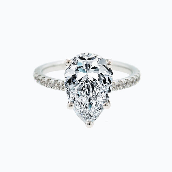 3.0 CT Pear Hidden Halo CVD F/VS2 Diamond Engagement Ring