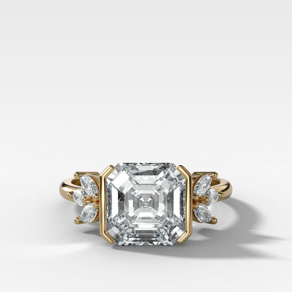 Double Lotus Half Bezel Engagement Ring With Asscher Cut Diamond