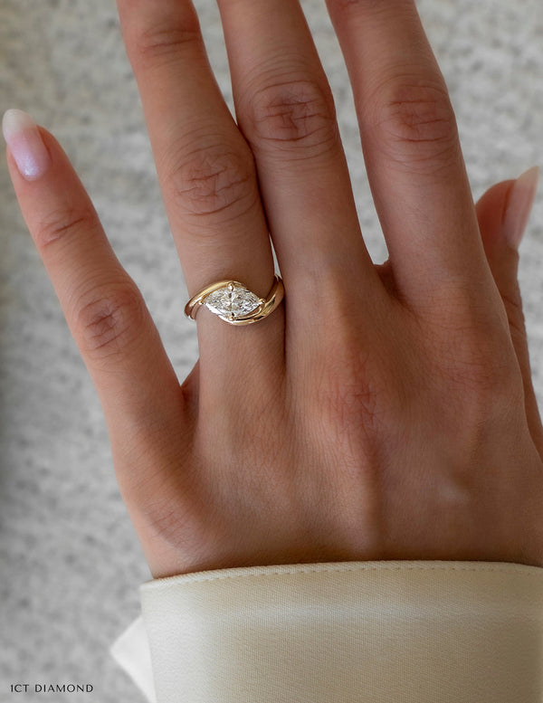 1.0CT-2.0CT Marquise Cut Moissanite Unique Engagement Ring