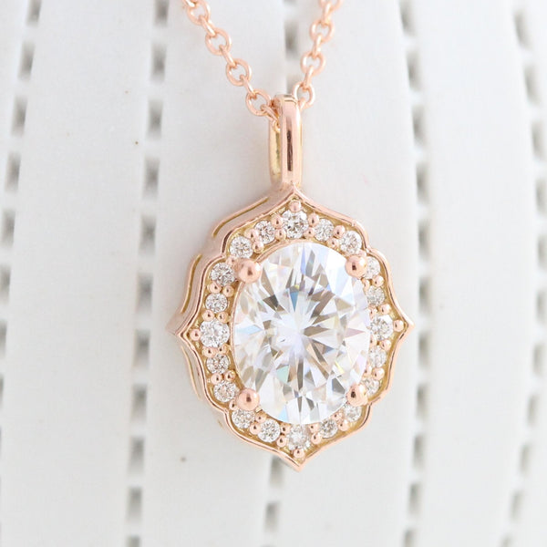 Oval Halo Moissanite Diamond Necklace For Women