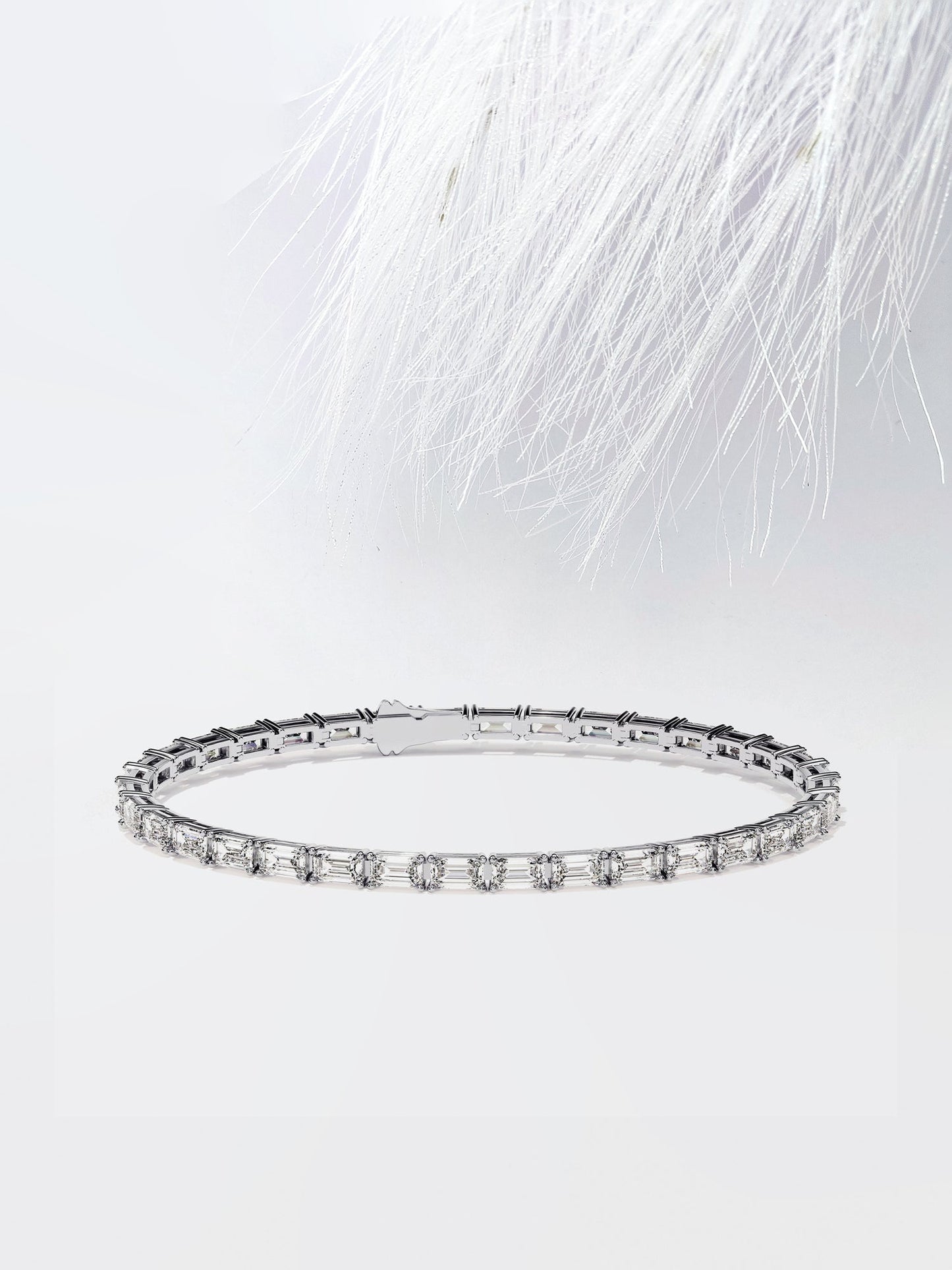 emerald cut moissanite diamond tennis bracelet in 14k white gold