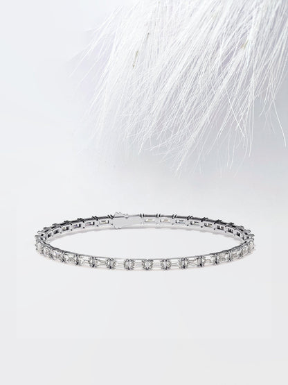 Emerald Cut Moissanite Diamond Tennis Bracelet in 14K White Gold