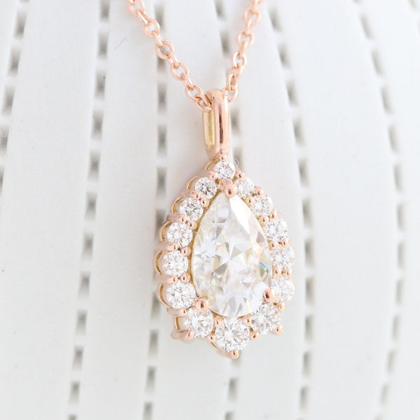 Pear Halo Diamond Necklace For Women