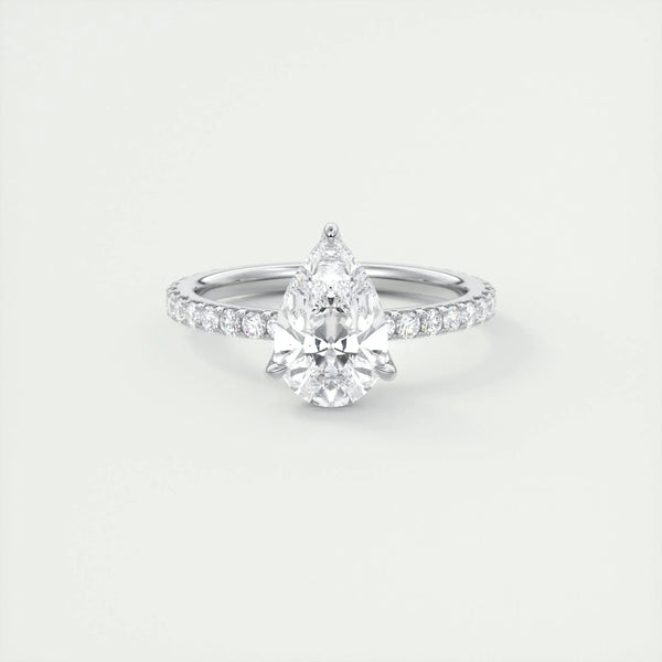 2 CT Pear Pave CVD F/VS1 Diamond Engagement Ring