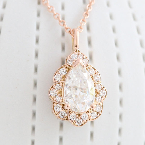Pear Halo Studded Diamond Necklace For Women