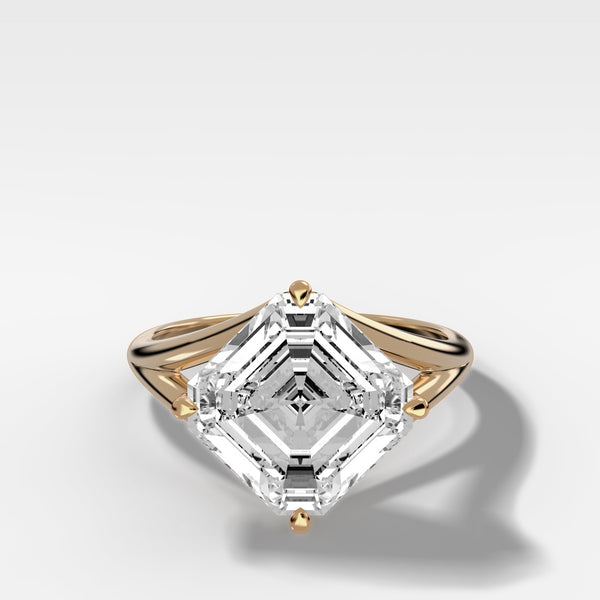 Split Shank Solitaire Engagement Ring with Tilted Asscher Cut Diamond