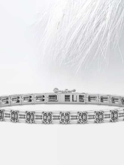Emerald Cut Moissanite Diamond Tennis Bracelet 14K Solid White Gold