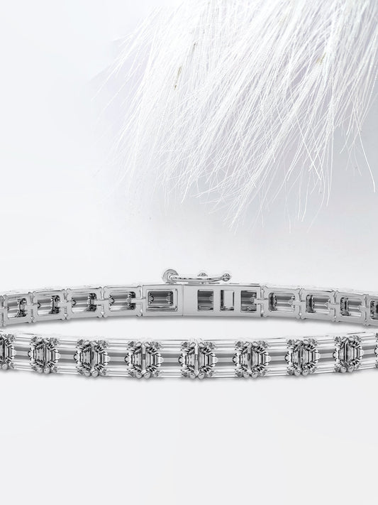 Emerald Cut Moissanite Diamond Tennis Bracelet 14K Solid White Gold