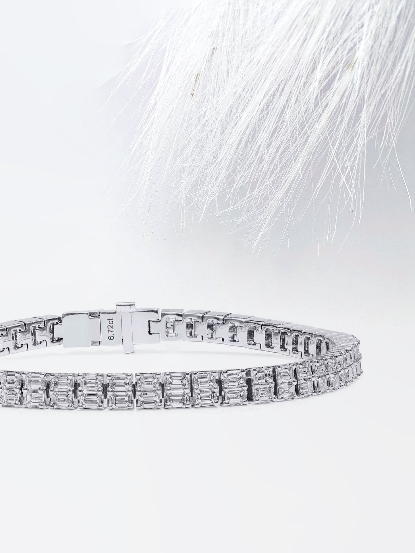 emerald cut moissanite diamond two row tennis bracelet in white gold