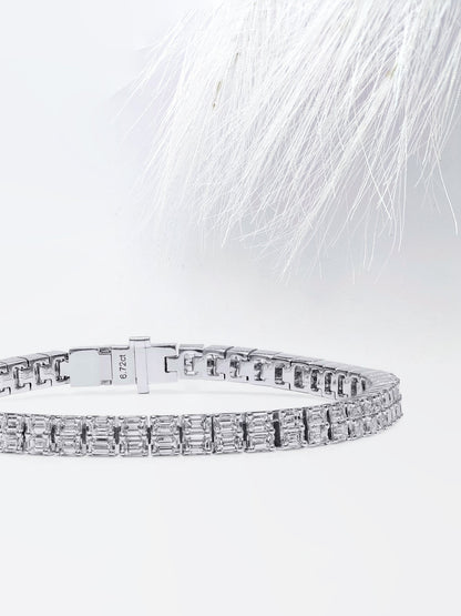 Emerald Cut Moissanite Diamond Two Row Tennis Bracelet in White Gold