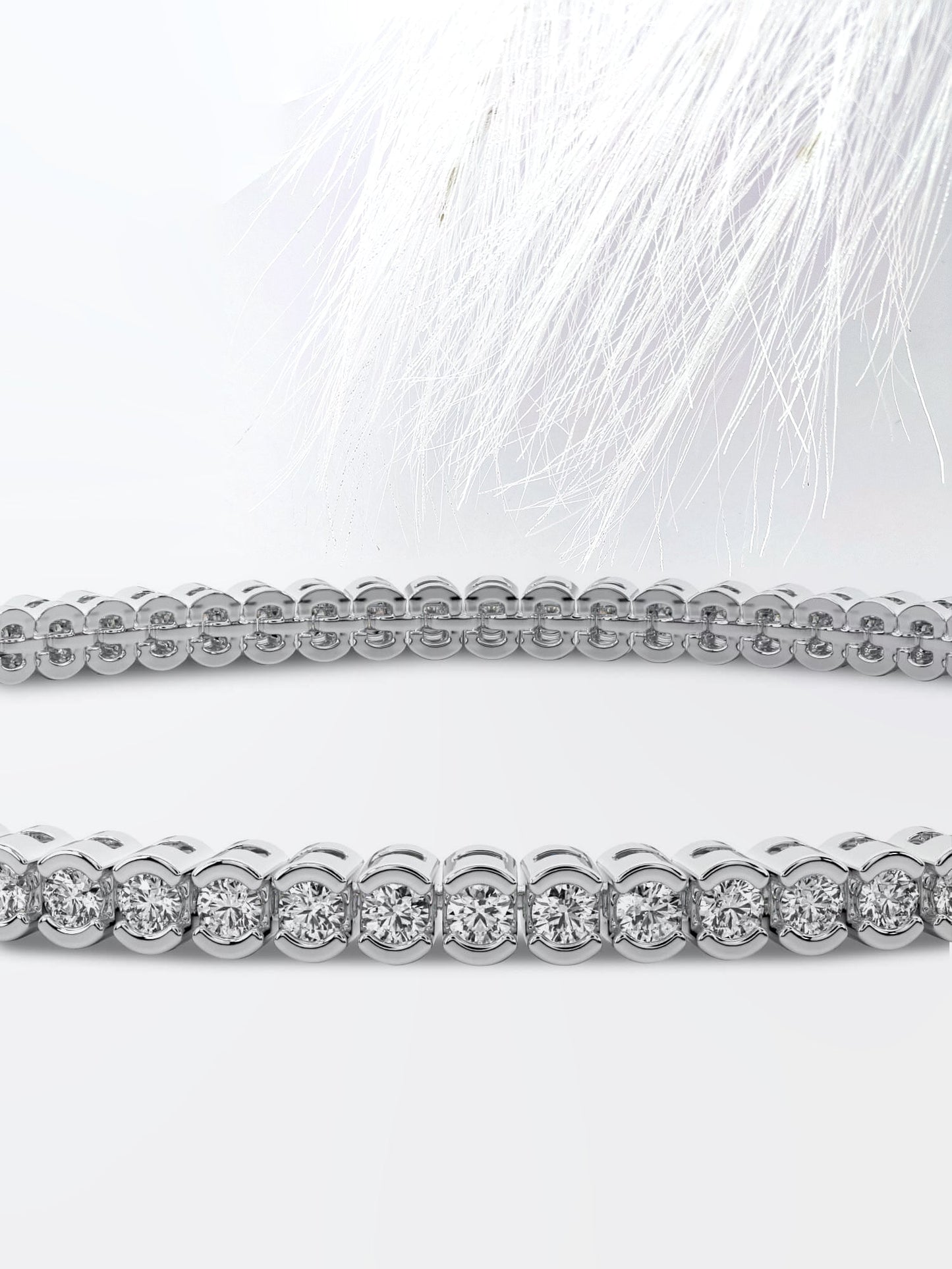 half bezel round moissanite diamond tennis bracelet 14k white gold