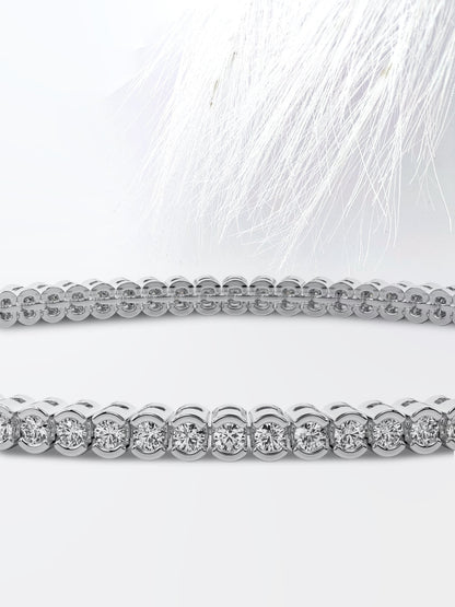 Half Bezel Round Moissanite Diamond Tennis Bracelet 14K White Gold