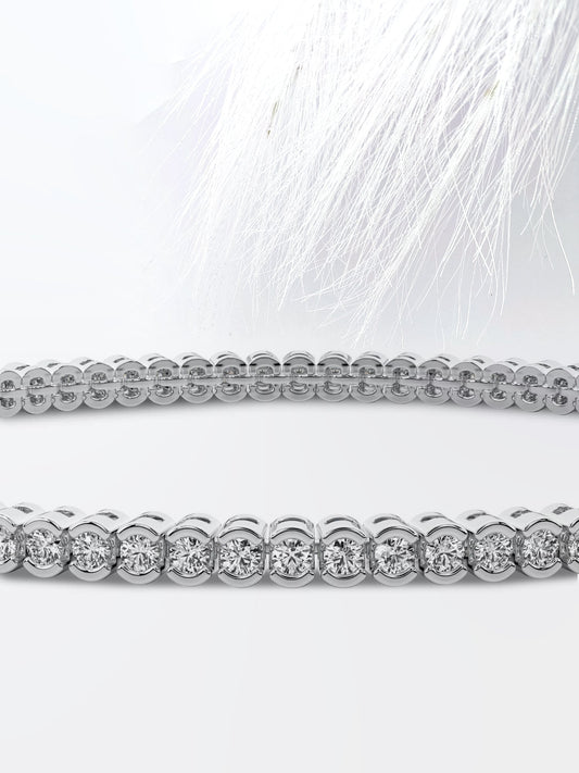 Half Bezel Round Moissanite Diamond Tennis Bracelet 14K White Gold