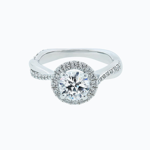 1.0 CT Round Halo & Twisted Pave CVD F/VS2 Diamond Engagement Ring