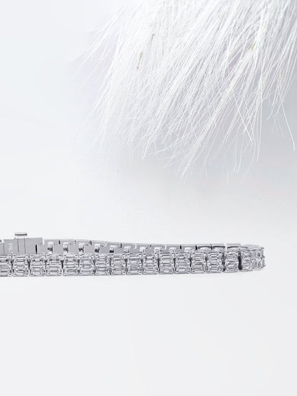 Emerald Cut Moissanite Diamond Two Row Tennis Bracelet in White Gold
