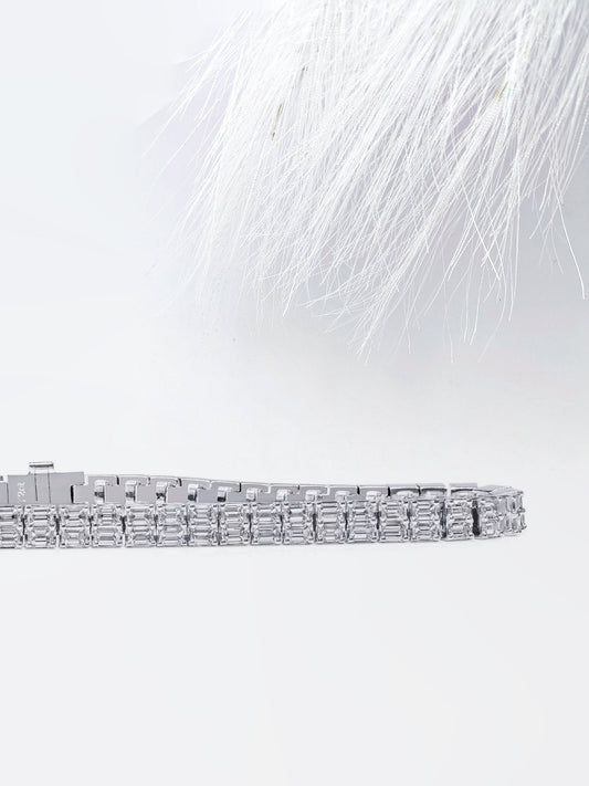 Emerald Cut Moissanite Diamond Two Row Tennis Bracelet in White Gold
