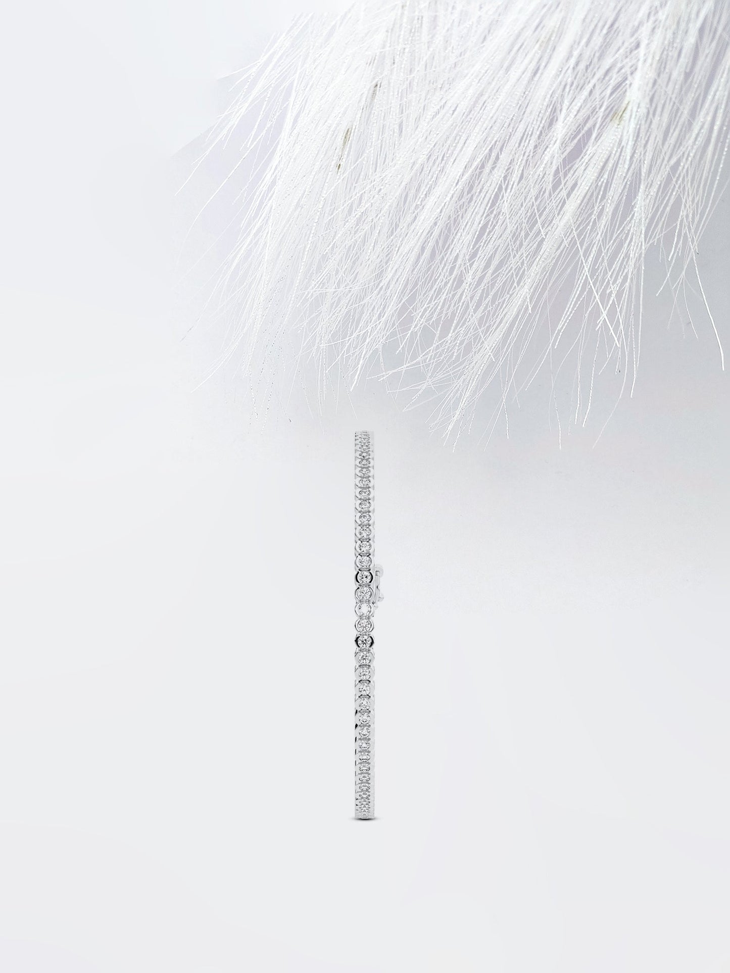 half bezel round moissanite diamond tennis bracelet 14k white gold