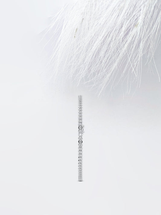 Half Bezel Round Moissanite Diamond Tennis Bracelet 14K White Gold