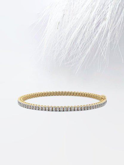 Half Bezel Round Moissanite Diamond Tennis Bracelet 14K White Gold