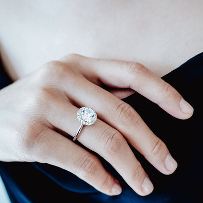 2.0 CT Round Halo CVD F/VS2 Diamond Engagement Ring