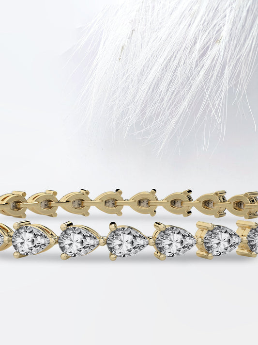 Pear Cut Moissanite Diamond Tennis Bracelet in 18K Solid Gold