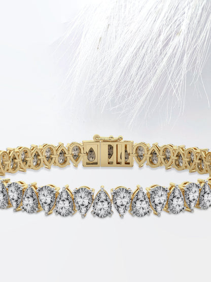 Pear Cut Moissanite Diamond Tennis Bracelet 14K Solid Gold