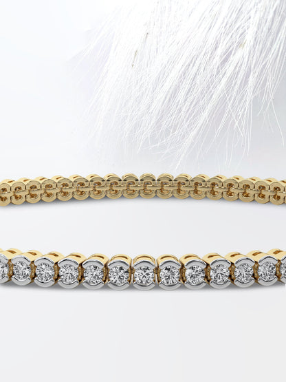 Half Bezel Round Moissanite Diamond Tennis Bracelet 14K White Gold