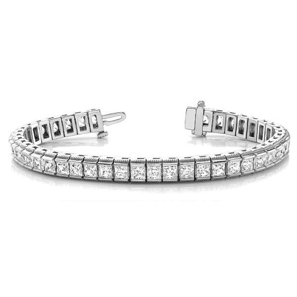 Channel Set 13.0 ctw Princess Cut Diamond Milgrain Edges Tennis Bracelet for Women
