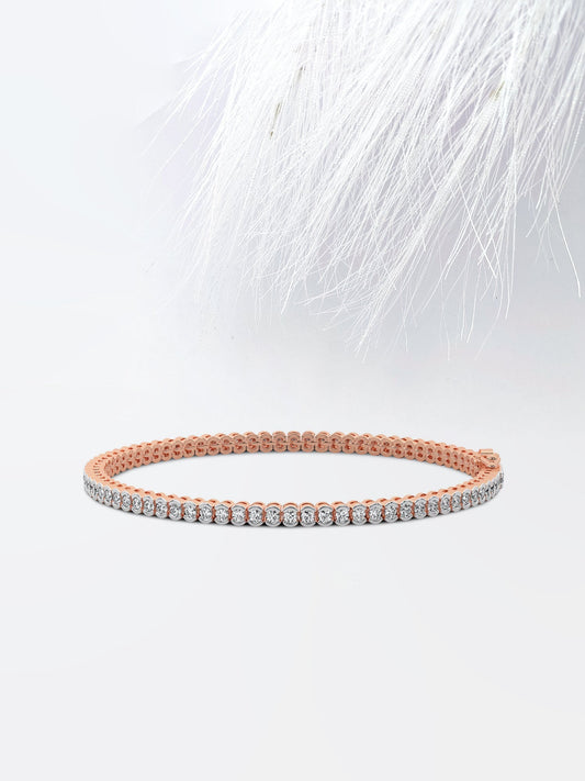 Half Bezel Round Moissanite Diamond Tennis Bracelet 14K White Gold