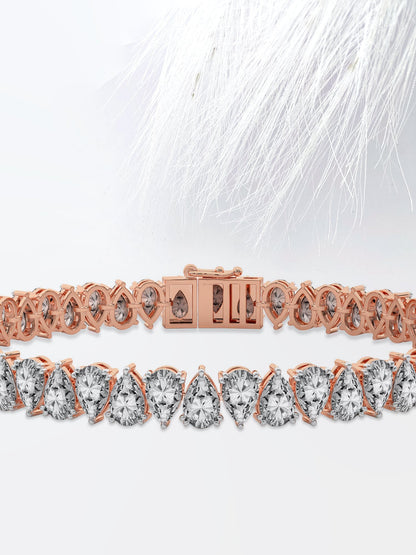 Pear Cut Moissanite Diamond Tennis Bracelet 14K Solid Gold