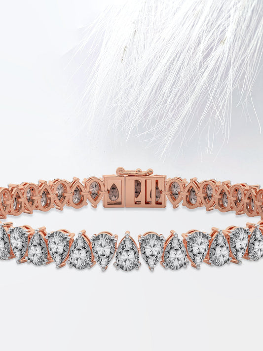 Pear Cut Moissanite Diamond Tennis Bracelet 14K Solid Gold