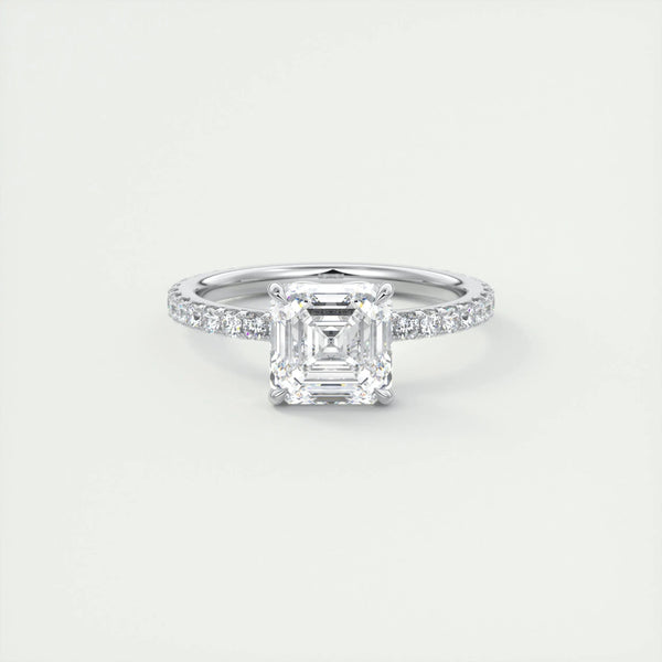 2 CT Asscher Pave CVD F/VS1 Diamond Engagement Ring