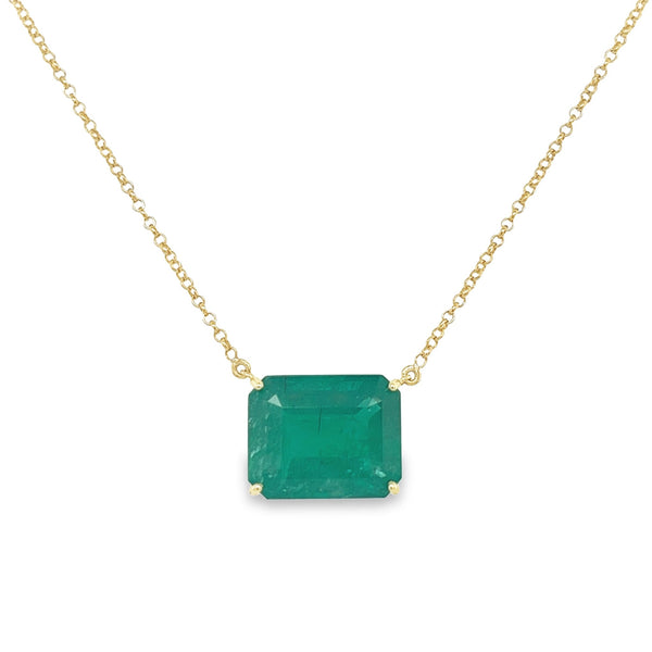 Colombian Emerald Solitaire Diamond Necklace for Women