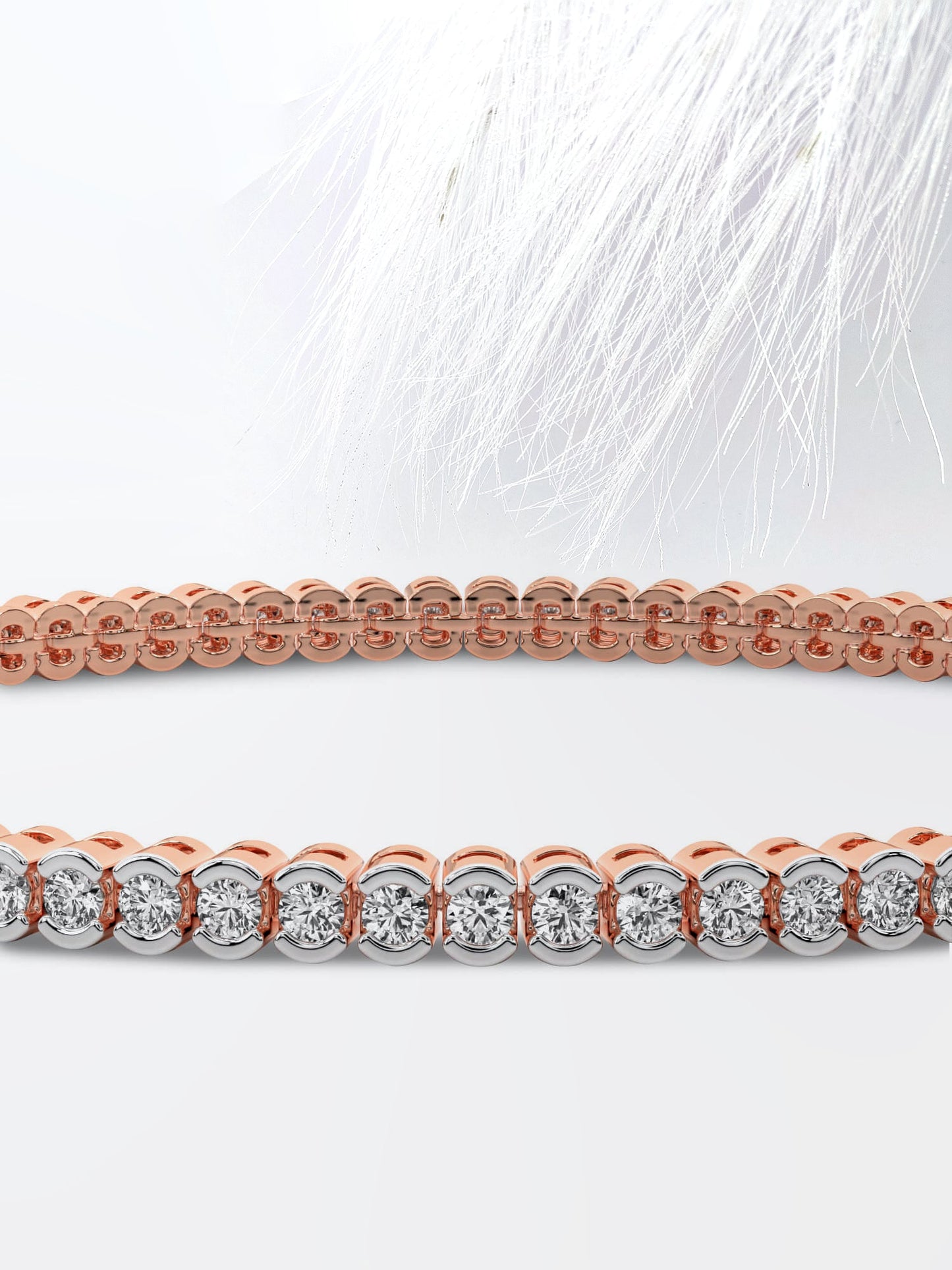 half bezel round moissanite diamond tennis bracelet 14k white gold