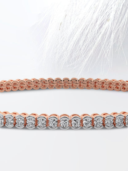 Half Bezel Round Moissanite Diamond Tennis Bracelet 14K White Gold