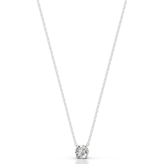 Britney 1 CT Round Solitaire  Lab Grown Diamond Pendant - 14K White Gold (RTS)