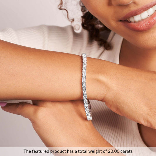 Emerald Cut Moissanite Diamond Tennis Bracelet 14K Solid White Gold
