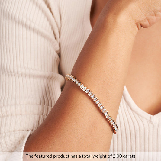 Half Bezel Round Moissanite Diamond Tennis Bracelet 14K White Gold