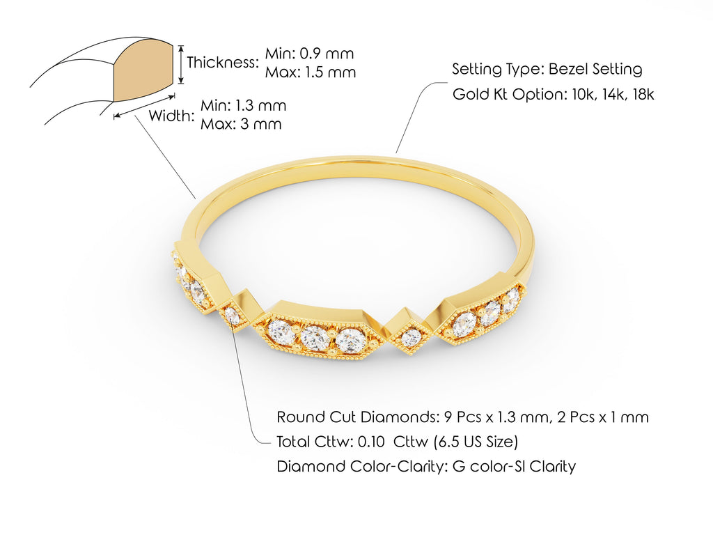 round diamond art deco vintage cvd ef/vvs wedding band