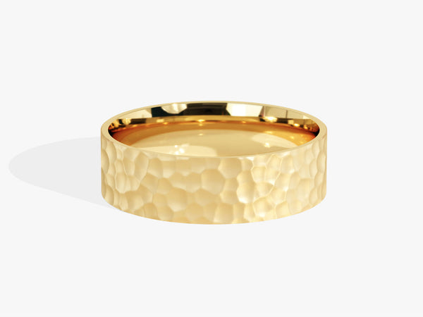 6.0mm Hammered Flat Wedding Band For Women
