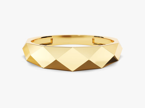 14k Solid Gold Faceted Wedding Band For Women