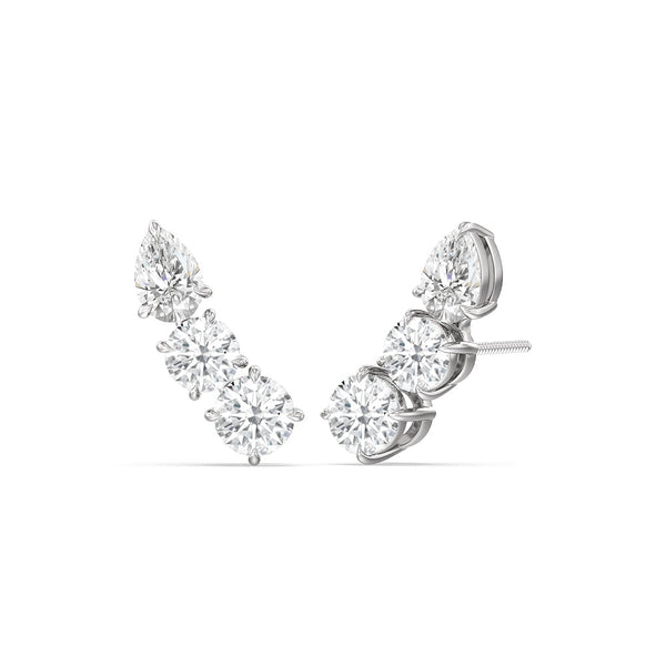 Round & Pear Cut Moissanite Three Stone Diamond Earrings for Her