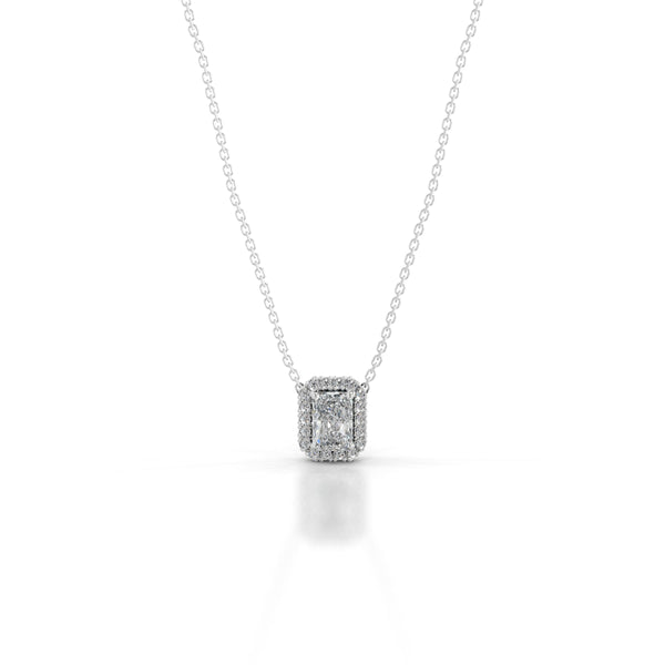 Manon Lab Grown Diamond Halo Pendant - 14K White Gold