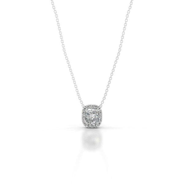 Manon Lab Grown Diamond Halo Pendant - 14K White Gold