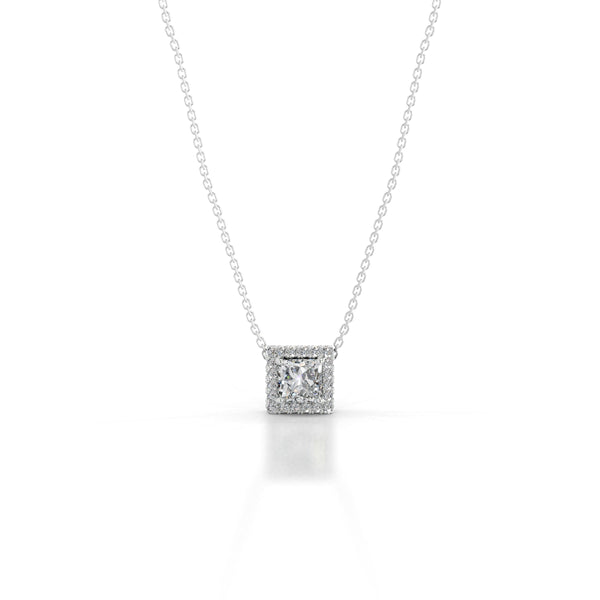 Manon Lab Grown Diamond Halo Pendant - 14K White Gold