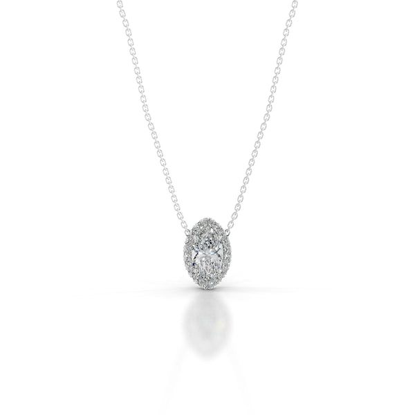 Manon Lab Grown Diamond Halo Pendant - 14K White Gold
