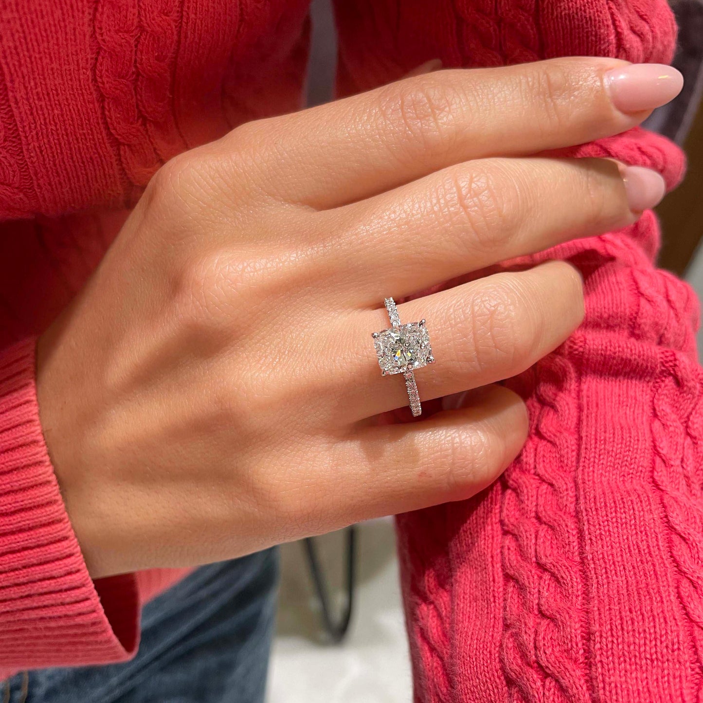 2.0 ct radiant hidden halo cvd e/vs2 diamond engagement ring